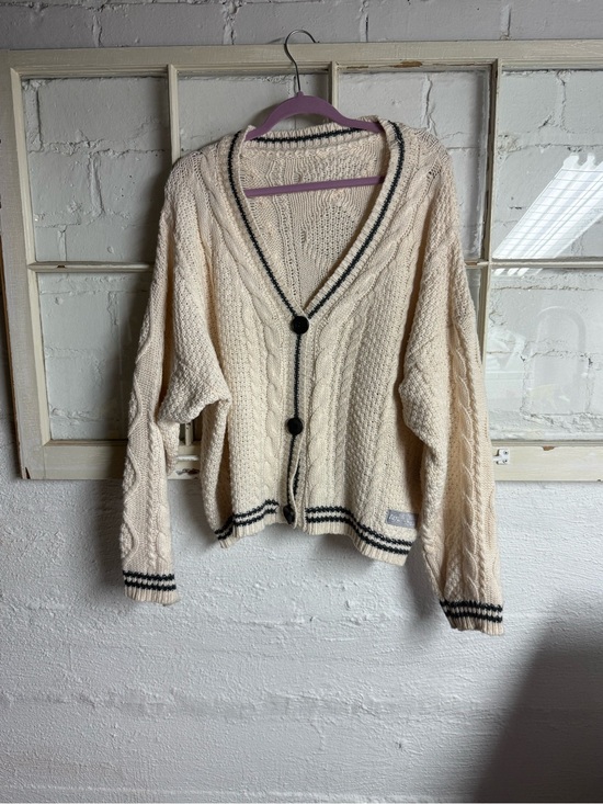 Taylor Swift Sweaters - Taylor Swift: Folklore Cream Cable Knit Cardigan with Blue Trim and Stars